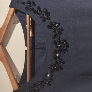 Short sleeve, navy dress with black jewels
